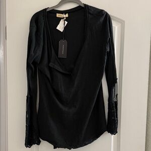 Black Swan Black Long Sleeve Top with Lace Sleeves size L